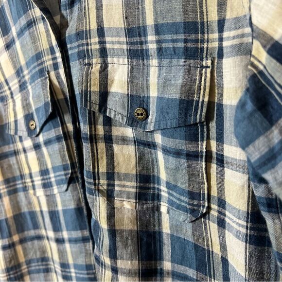 Current Elliott Womens Size Small Blue Plaid Perfect Linen Slim Button Up Shirt - Picture 4 of 12